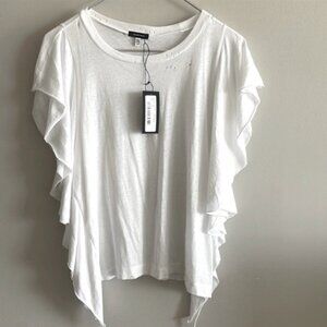 R13 White Distressed Flutter Sleeve T-Shirt XS